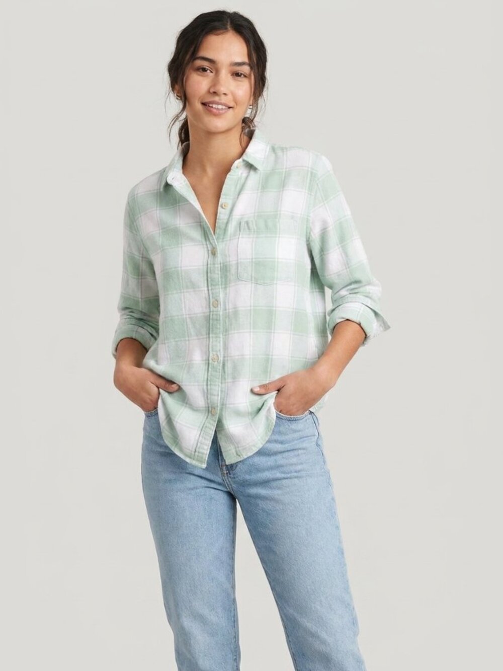 Hollister Boyfriend Fit Flannel Shirt Green Plaid Size M